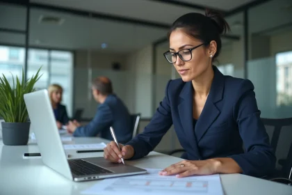 Professionnelle consultant des documents de conformité d'entreprise pour prévenir les impayés