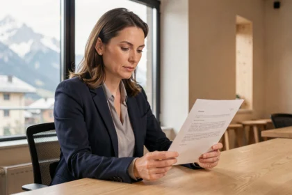 Consultante indépendante en portage salarial signant un contrat dans un espace de coworking à Annecy