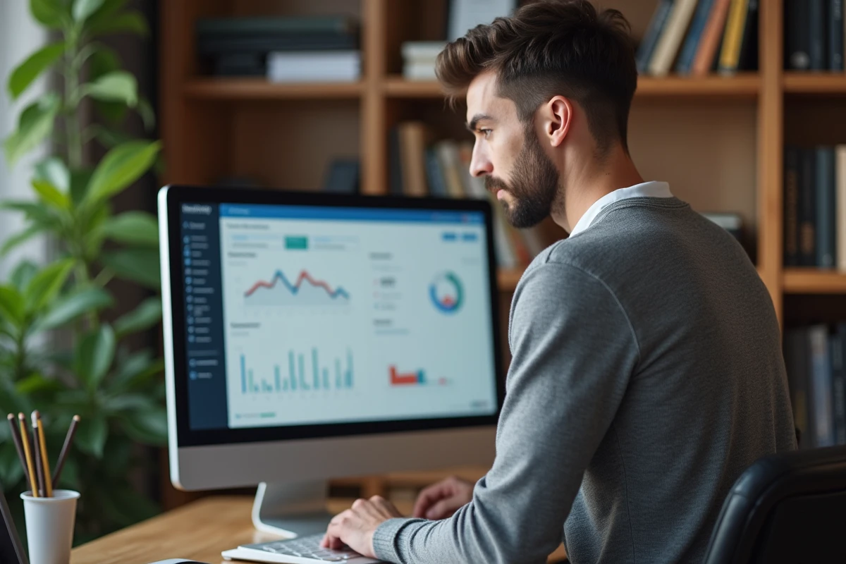 Entrepreneur consultant un tableau de bord de conformit&eacute; pour limiter les risques d'impay&eacute;s clients