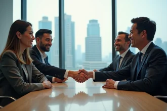 Groupe de professionnels d'affaires se serrant la main