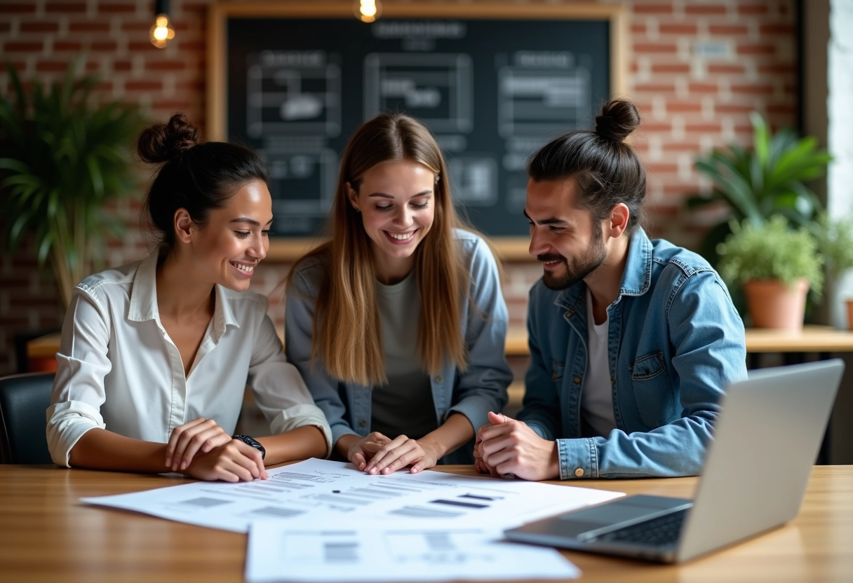 Groupe de trois personnes collaborant autour d