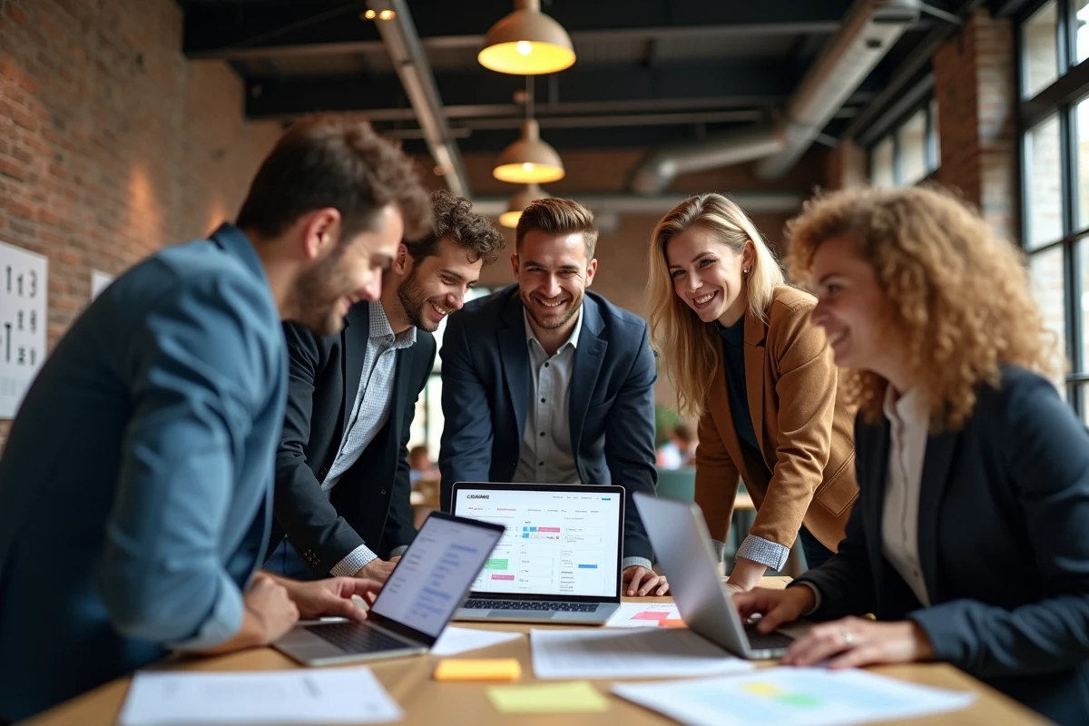 Équipe marketing collaborant sur une stratégie de contenu pour optimiser les conversions d'essais gratuits d'un site SaaS