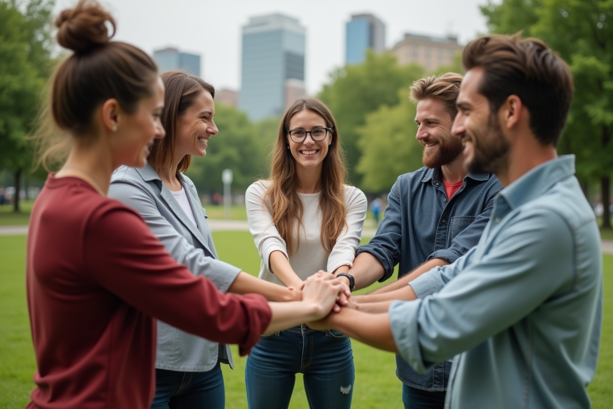 Équipe de jeunes professionnels en activité en plein air