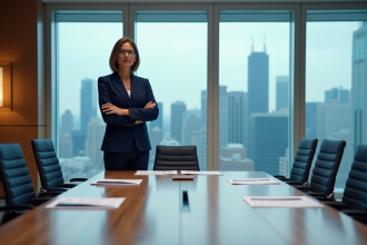 Femme d'affaires confiante dans une salle de réunion moderne