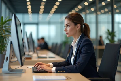 Femme d affaires concentrée au bureau moderne