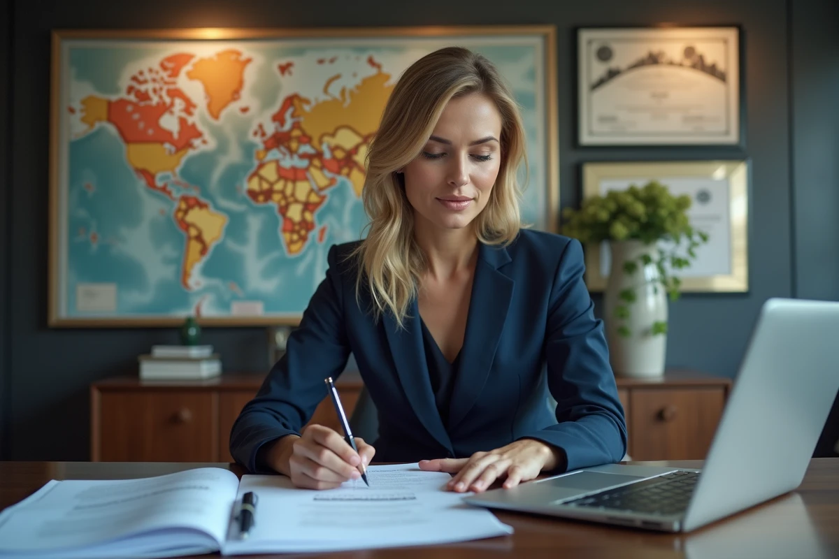 Femme dirigeante examine un contrat dans son bureau