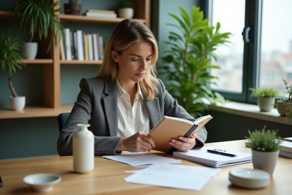 Femme d affaires examine des prototypes de produits &eacute;cologiques