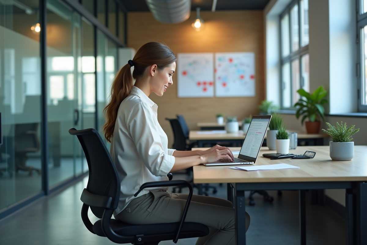 Jeune femme organisant des données dans un bureau moderne