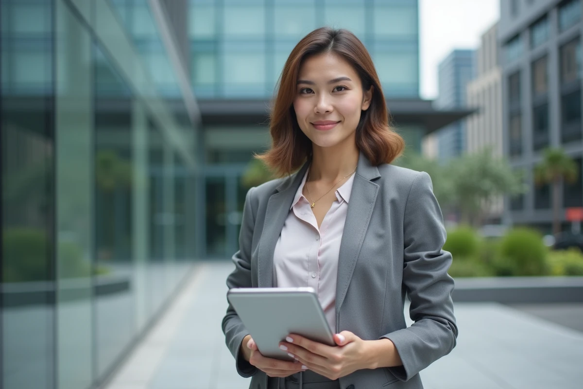 Femme professionnelle avec tablette en ext&eacute;rieur urbain
