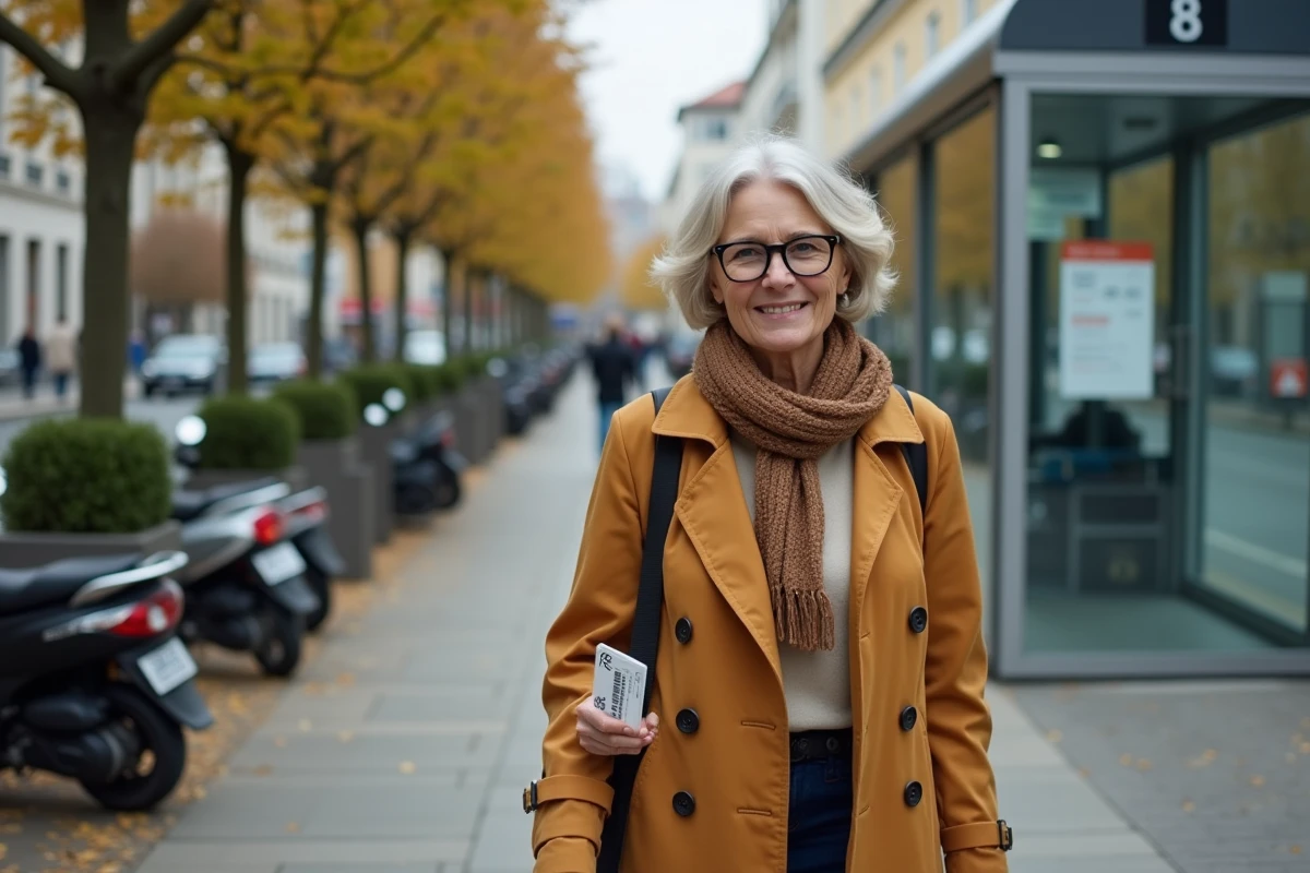 Femme avec un ticket de transport pr&egrave;s d