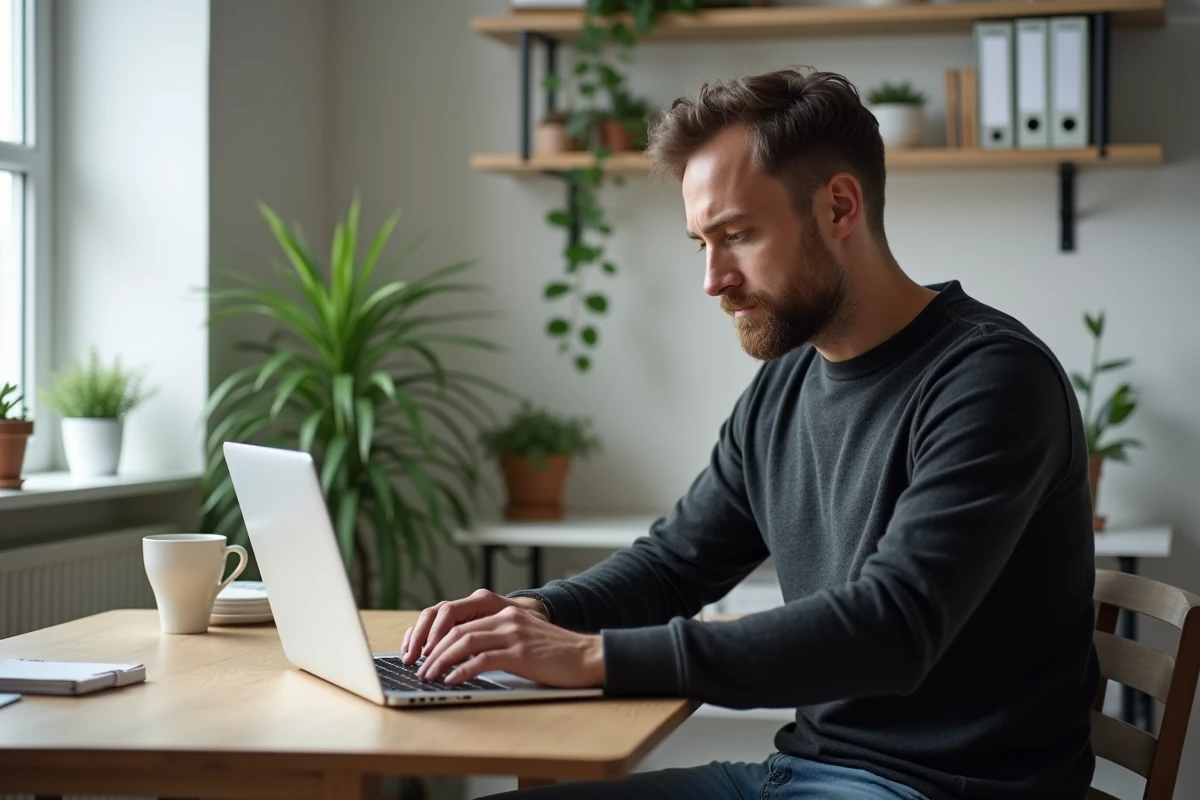 Homme freelance organisé dans un bureau cosy et professionnel