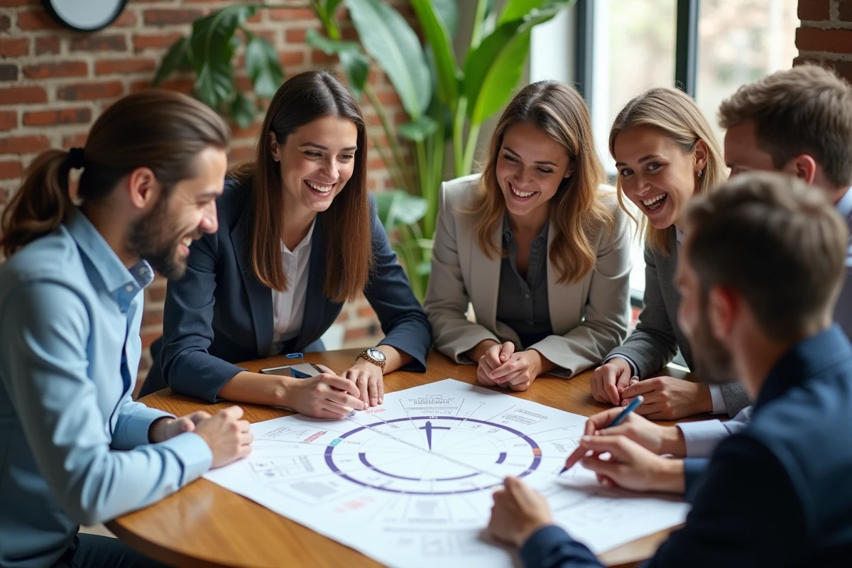 Groupe de jeunes professionnels collaborant autour d une table