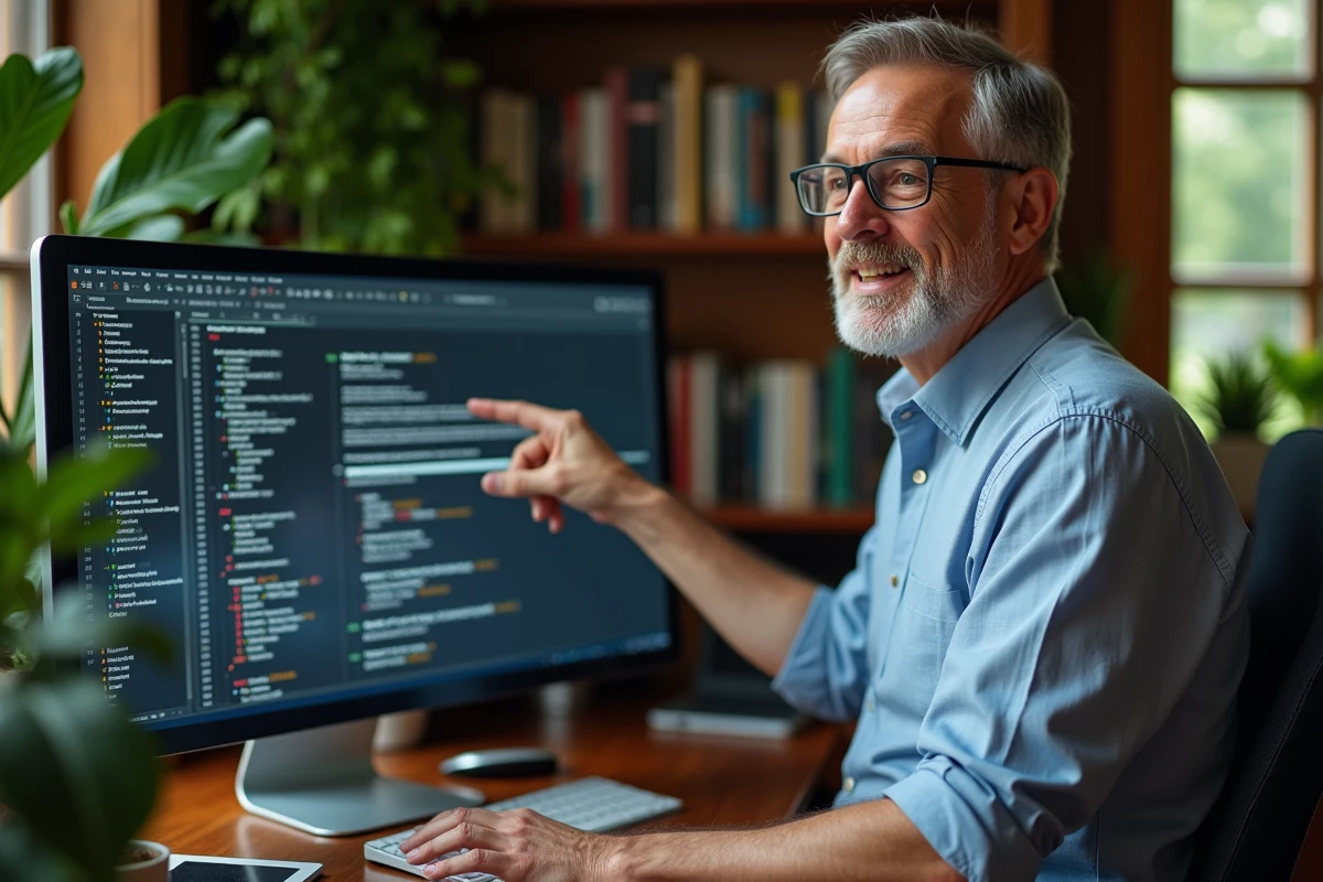 Homme expliquant des formules Excel dans un bureau à domicile