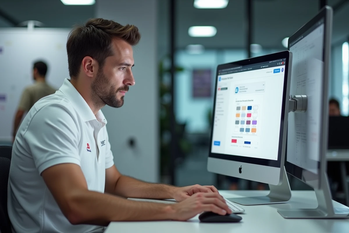 Instructeur d'auto-école configurant l'interface personnalisable d'ELGEAWEB sur un grand écran de bureau