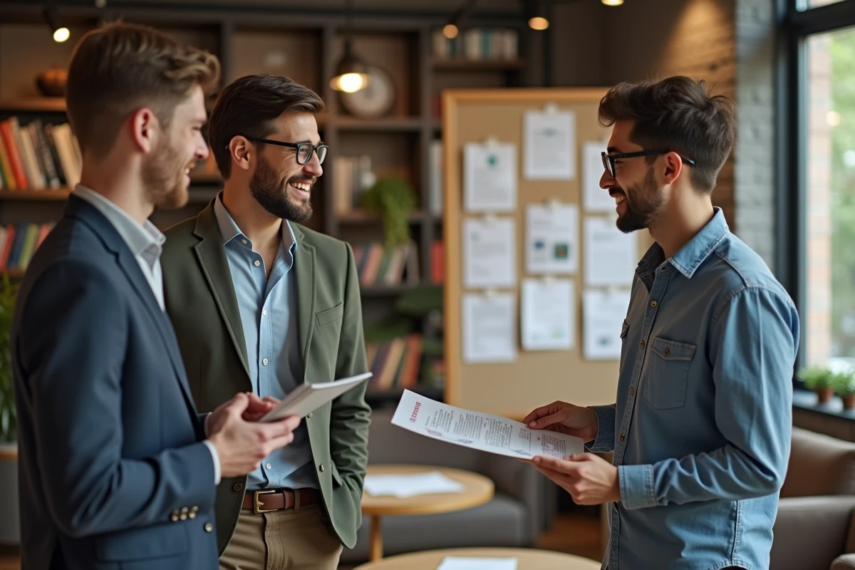 Jeune homme discutant avec un conseiller dans un espace de coworking