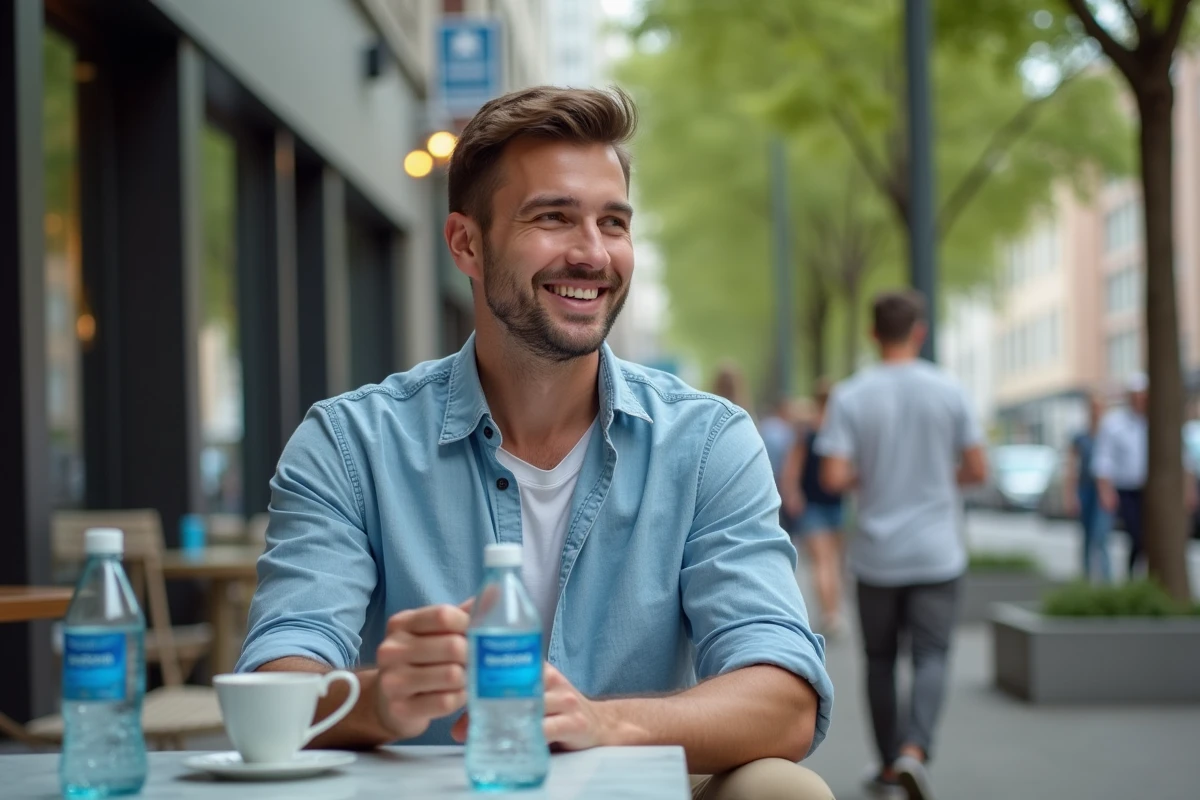 Jeune homme buvant une bouteille d