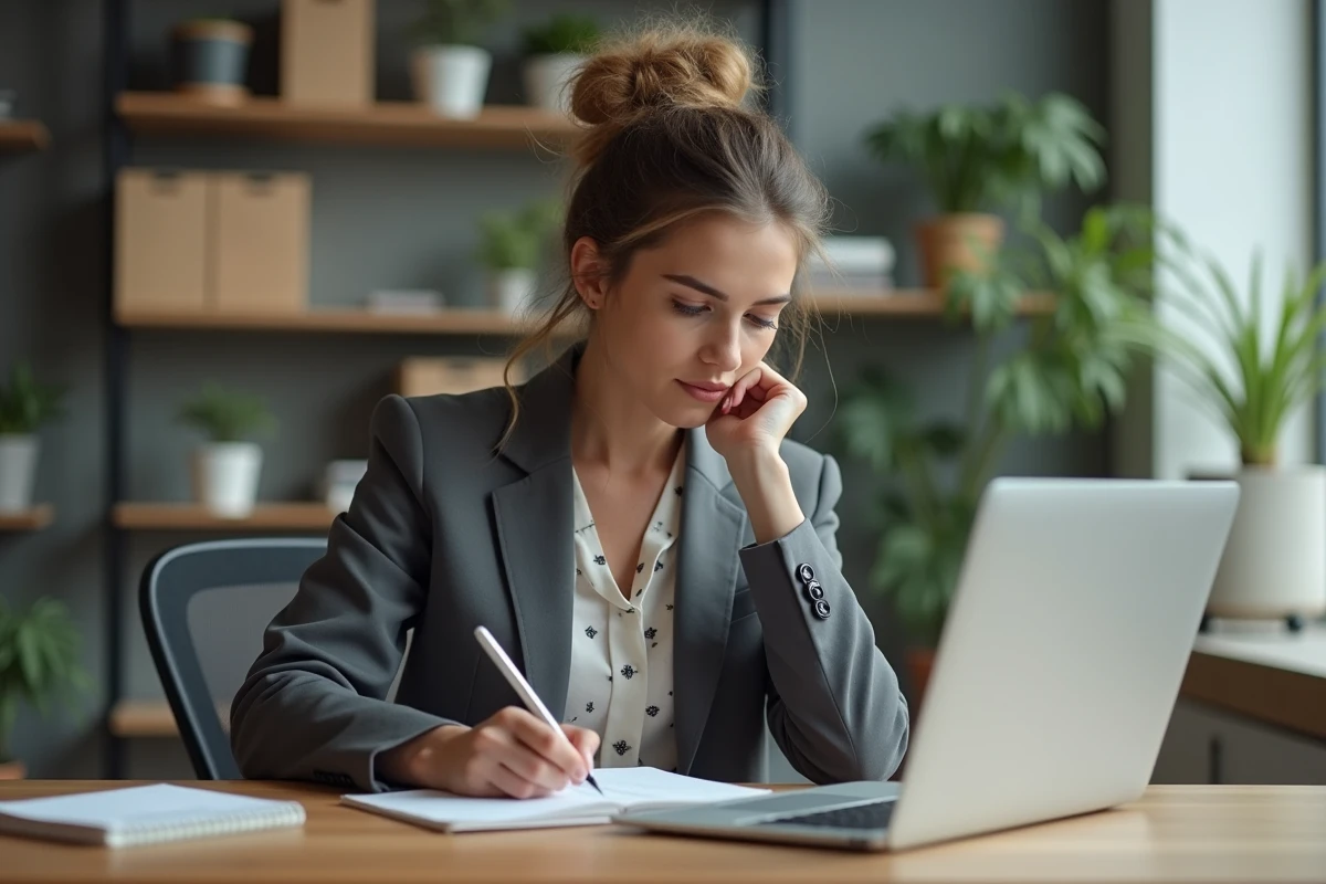 Jeune femme gestionnaire travaillant sur documentation AgileTime