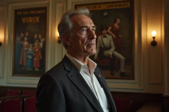 Producteur de cinéma français dans le hall d'une salle de cinéma parisienne classique, évoquant l'univers du cinéma d'auteur en 2026