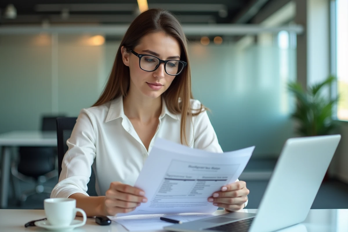 Responsable RH analysant les documents fiscaux liés à l'avantage en nature véhicule sur son bureau