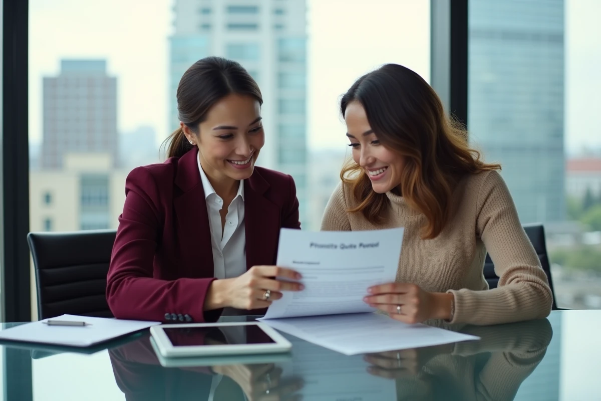 Deux femmes d'affaires signant un devis professionnel lors d'une réunion en salle de conférence moderne